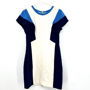 Club Monaco Blue White Colorblock Shift Dress Womens Size 6